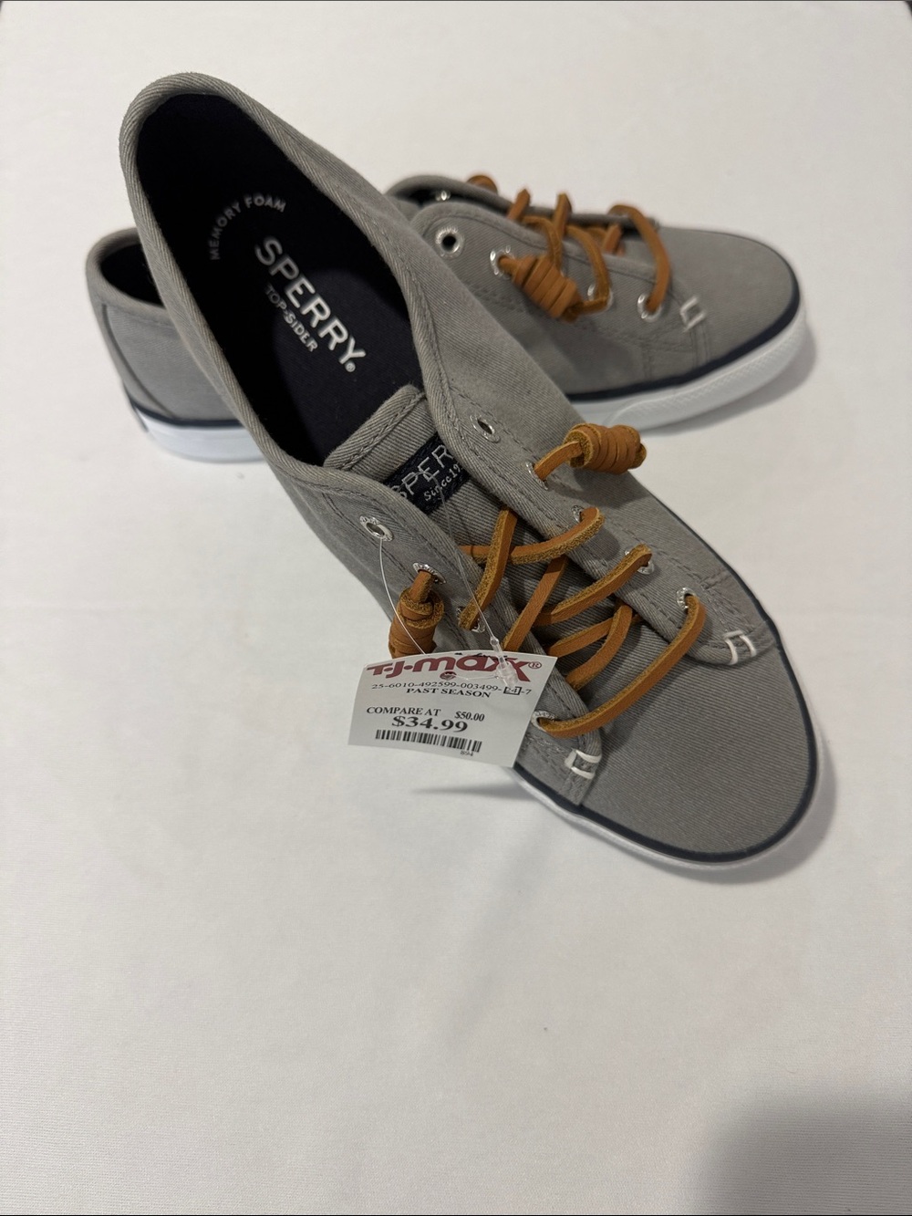 NEW Sperry Gray Canvas Low-Top Sneakers with Tan Laces - Picture 5 of 10